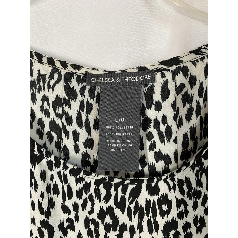 Chelsea & Theodore Black & White Animal Print Short Sleeve Blouse Top Large - Picture 3 of 6